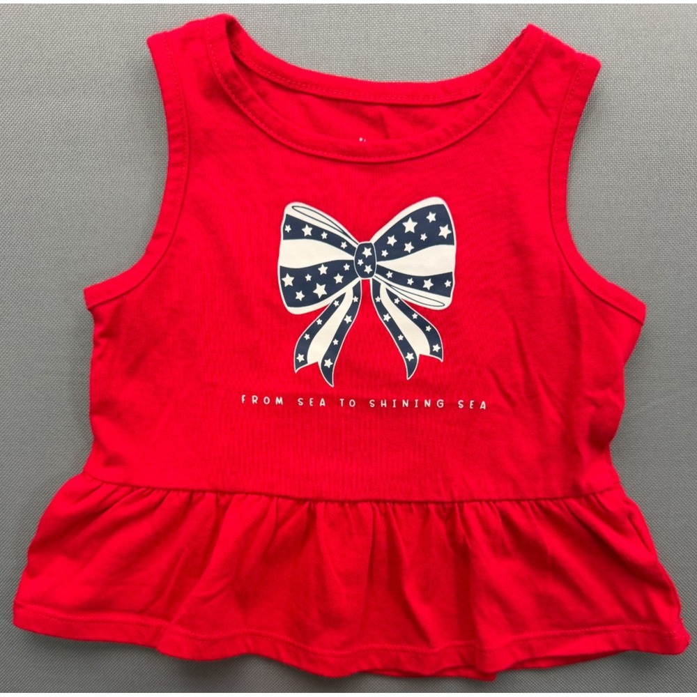 Way to Celebrate Patriotic Baby Girl 18M Peplum Tank Top Red Stars Bow Shirt - Picture 6 of 10